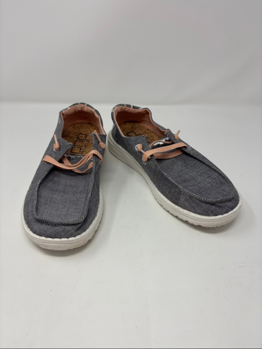 Hey Dude | Wendy Gray Canvas Casual Slip-On Shoes with Peach Laces 7